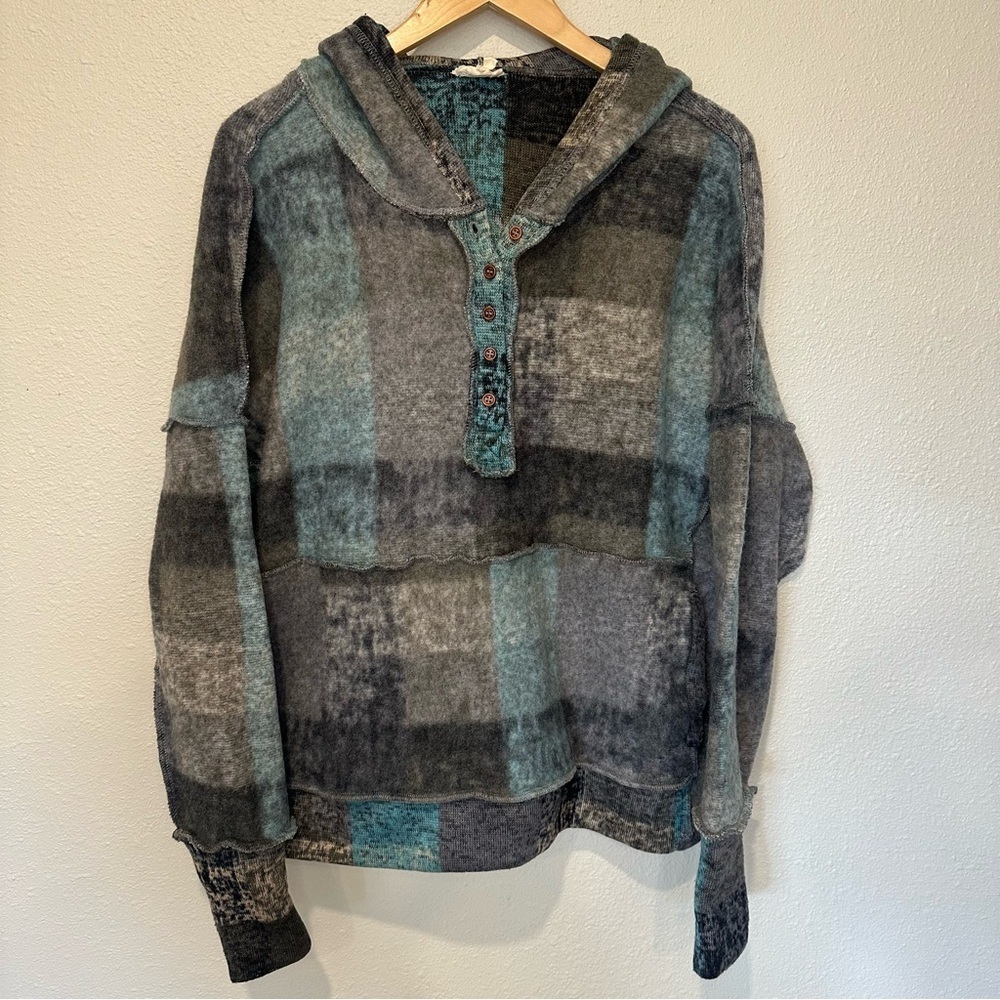 BiBi Dropped Shoulder Plaid Hooded Pullover - Picture 4 of 15